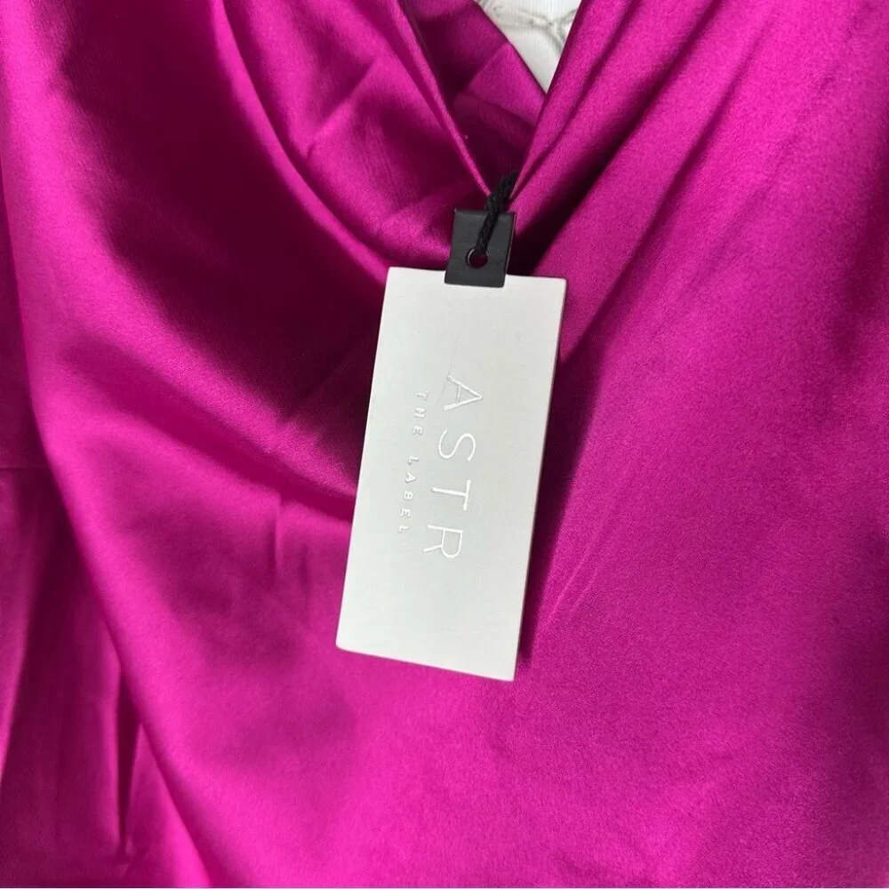 ASTR the label Shiny Cowl Neck Top in Fuchsia draping blouse sexy pink